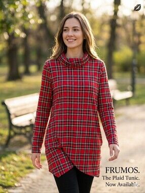 💋Frumos Plaid Tulip Hem Cowl Neck Tunic small size available only